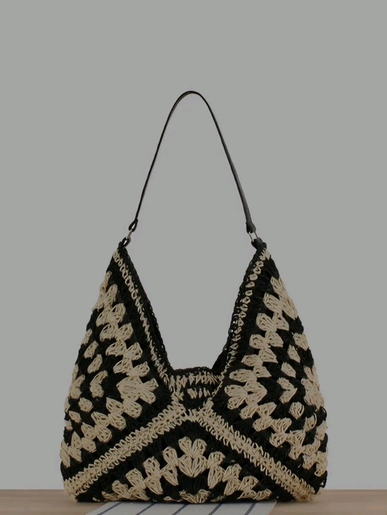 Commense Handbags - Black & Cream Commense Vintage Look Crochet Macrame Shoulder Bag